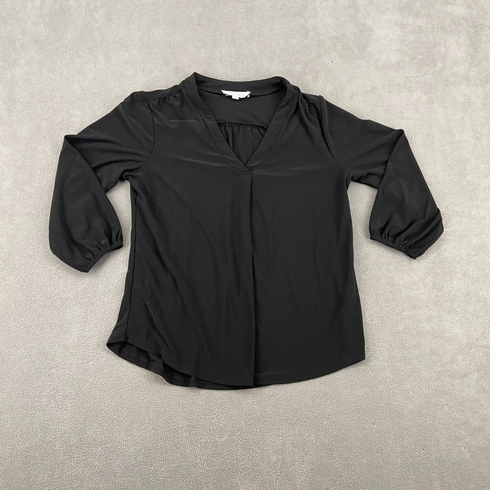 Two by Vince Camuto Blouse Top Women S Black Stretch Long Sleeve V-Neck Pullover